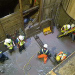 workers in deep shaft construction